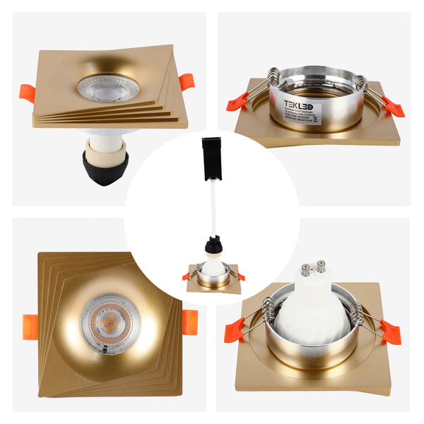 Square Recessed GU10 Downlight - 94mm, Dimmable, Aluminium Frame