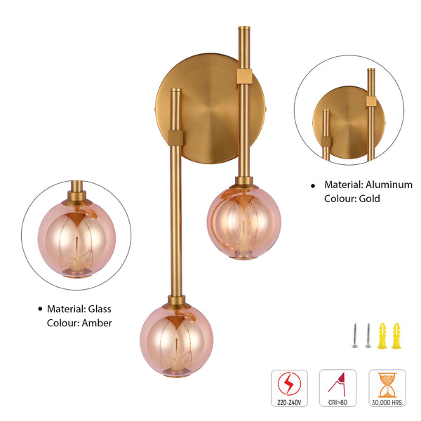 Integrated LED Modern Gold Wall Light - Single & Double Globe