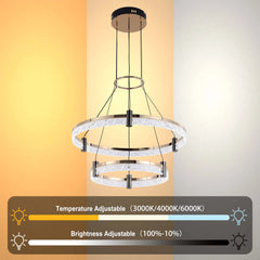 Modern LED Chandelier, Tiered Crystal Ring Pendant Light
