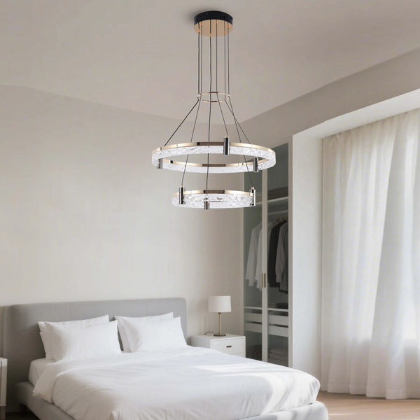 Modern LED Chandelier, Tiered Crystal Ring Pendant Light