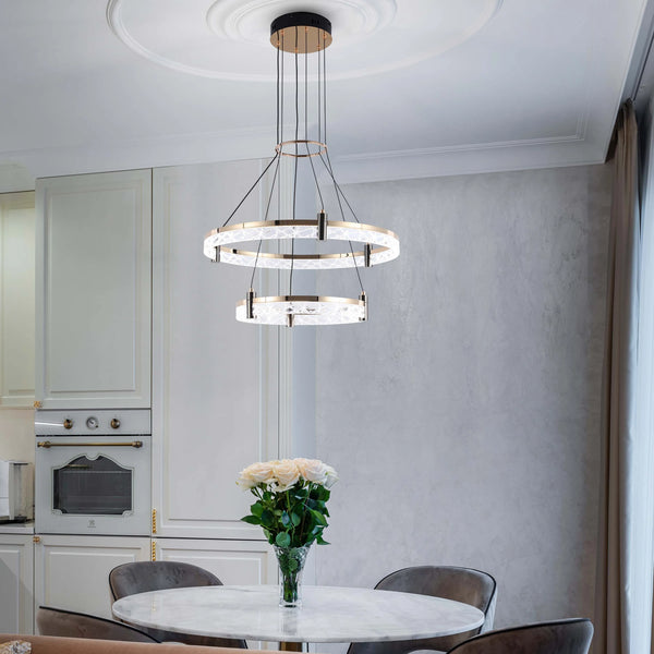 Modern LED Chandelier, Tiered Crystal Ring Pendant Light