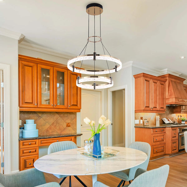 Modern LED Chandelier, Tiered Crystal Ring Pendant Light