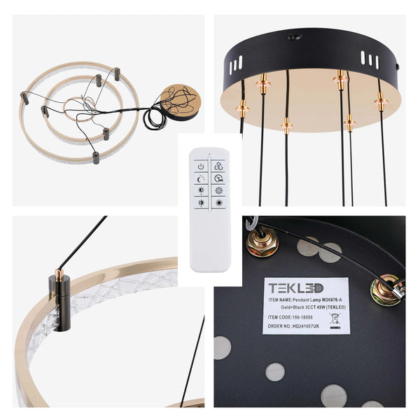 Modern LED Chandelier, Tiered Crystal Ring Pendant Light