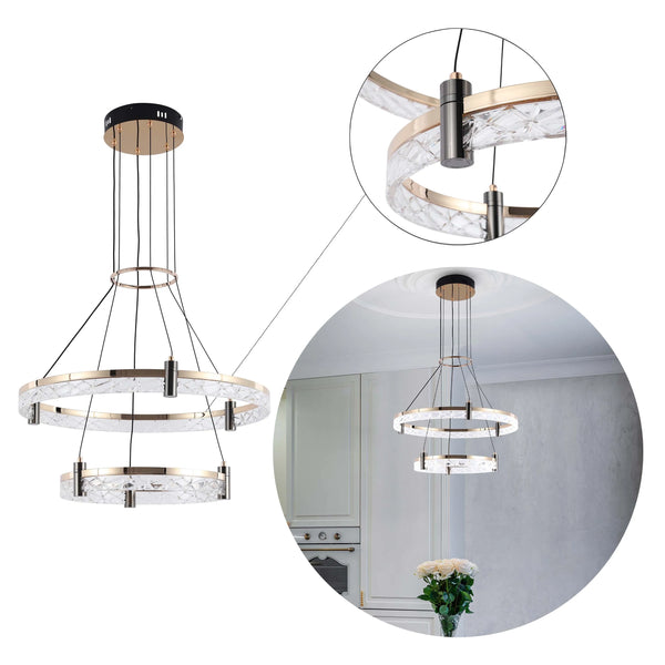 Modern LED Chandelier, Tiered Crystal Ring Pendant Light