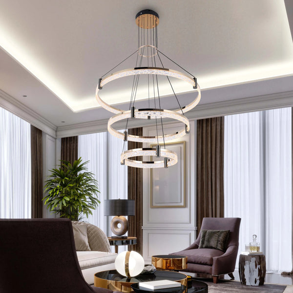 Modern LED Chandelier, Tiered Crystal Ring Pendant Light