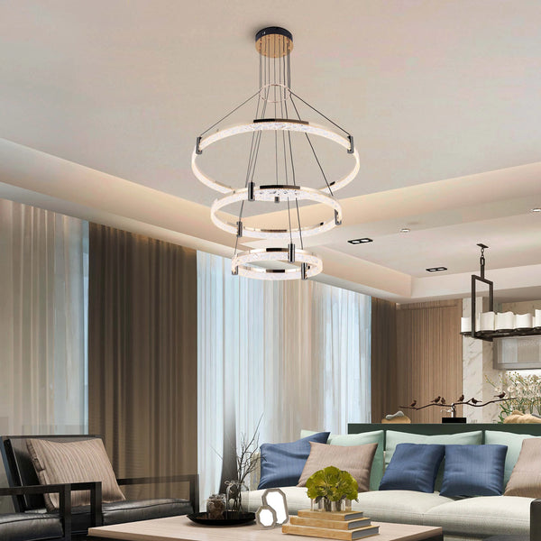 Modern LED Chandelier, Tiered Crystal Ring Pendant Light