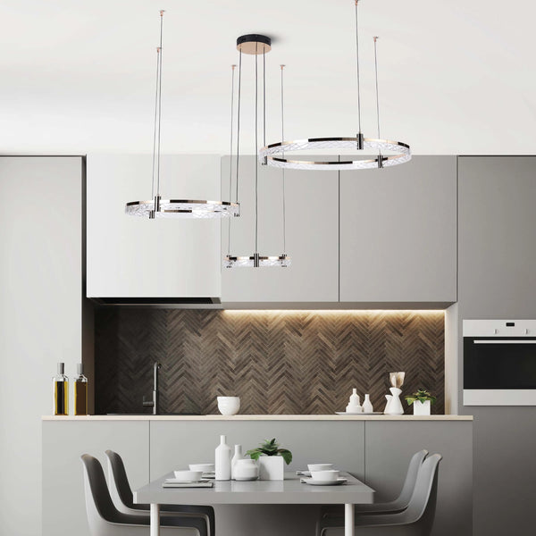Modern LED Chandelier, Tiered Crystal Ring Pendant Light