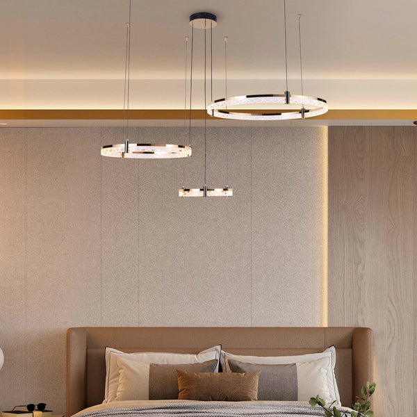 Modern LED Chandelier, Tiered Crystal Ring Pendant Light