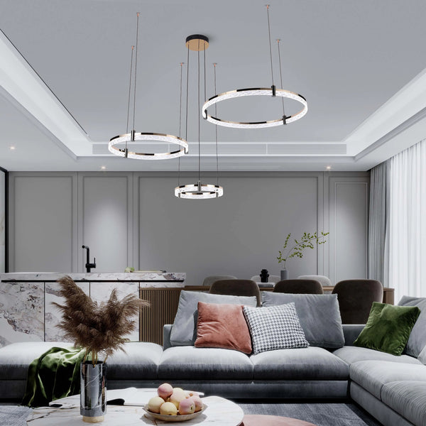Modern LED Chandelier, Tiered Crystal Ring Pendant Light