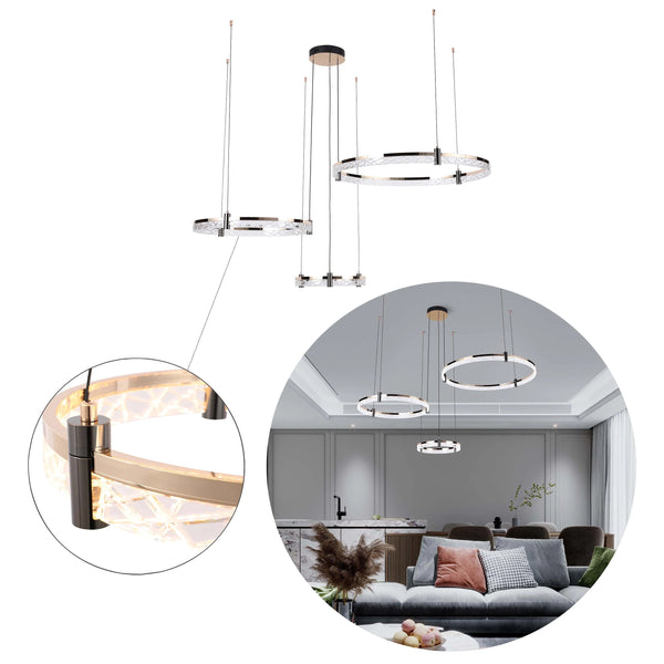 Modern LED Chandelier, Tiered Crystal Ring Pendant Light