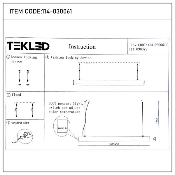 Modern Linear LED Pendant Light - 1200mm