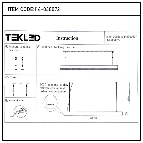 Modern Linear LED Pendant Light - 1200mm