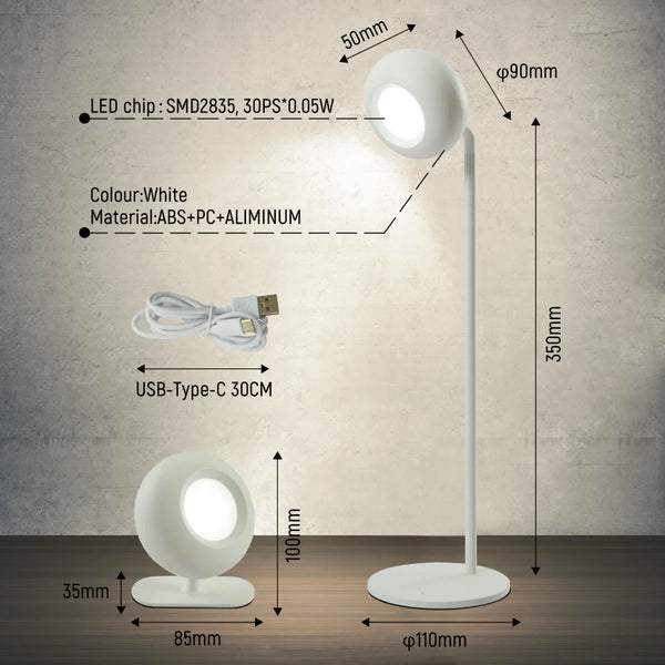 Modern Minimalist Bedside Detachable LED Desk Lamp Rechargeable Portable White TEKLED