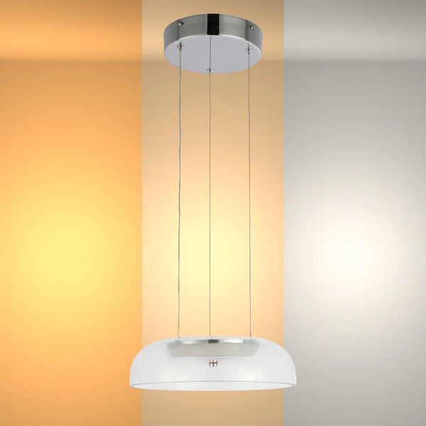 Modern Minimalist Clifton Glass Pendant Light Chrome CCT Changeable D280 6W