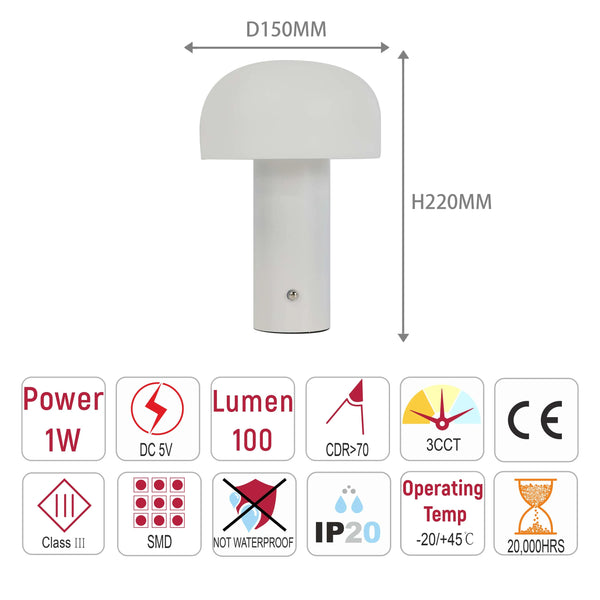Modern Mushroom Rechargeable LED Table Lamp | Bedside Lamp
