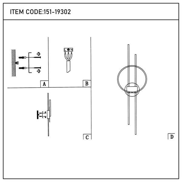 Modern Ring LED Wall Light with Vertical Rods