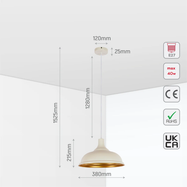 Modern Step Pendant Light - 38cm Metal Shade in Varied Hues