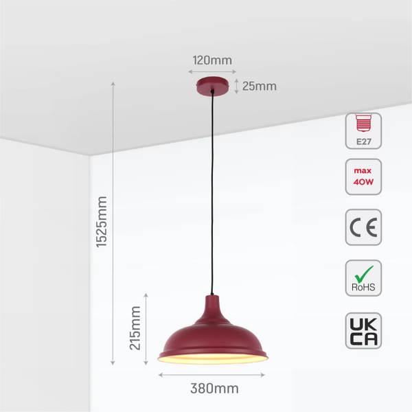 Modern Step Pendant Light - 38cm Metal Shade in Varied Hues