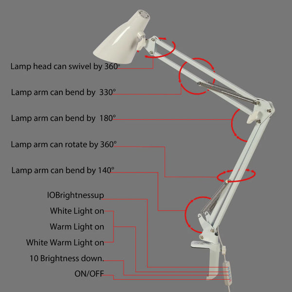 TEKLED Modern Swing Arm LED Desk Lamp-7W Dimmable 3 CCT Options