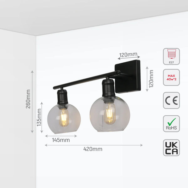 Modern-Vintage Wall Light with Clear Globes