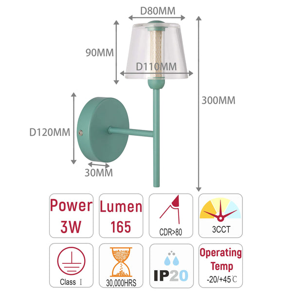 Modern Glass Wall Light – Integrated LED, 300mm Width, Ombre or Clear Shade