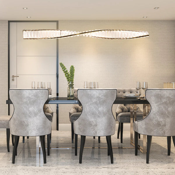 Modern Wave Chandelier with Crystal Accents and Antique Brass Finish