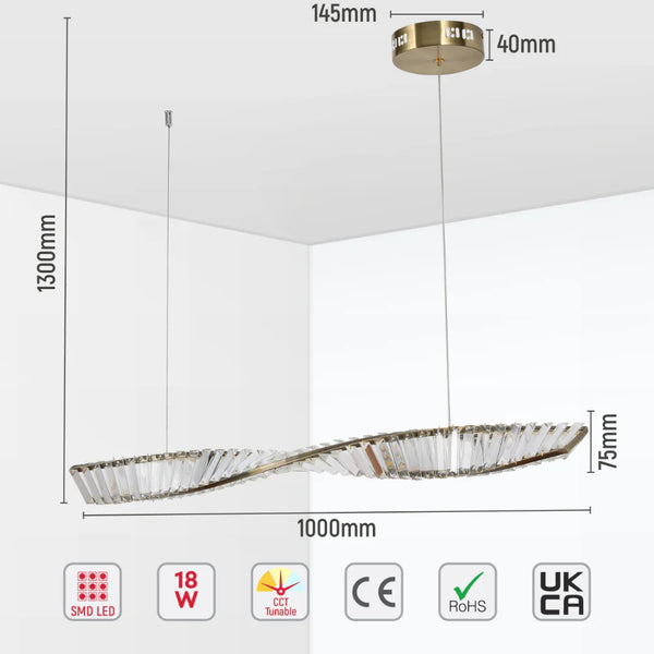 Modern Wave Chandelier with Crystal Accents and Antique Brass Finish