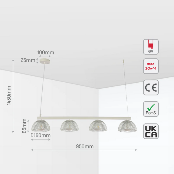Modern White Mesh Cage Dome Chandelier with G9 Bulbs - 950mm