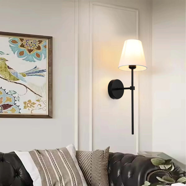 Modern Wall Light with White Fabric Shade – E27 Fitting, 540mm Height, Dimmable