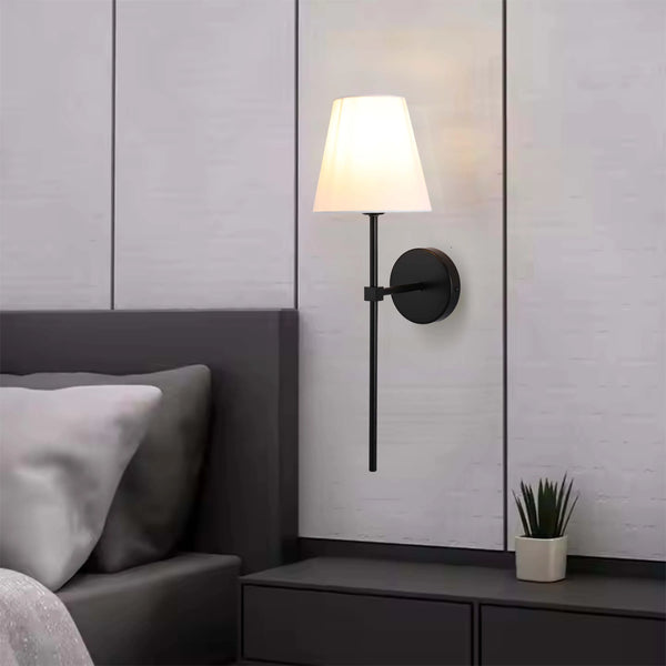 Modern Wall Light with White Fabric Shade – E27 Fitting, 540mm Height, Dimmable