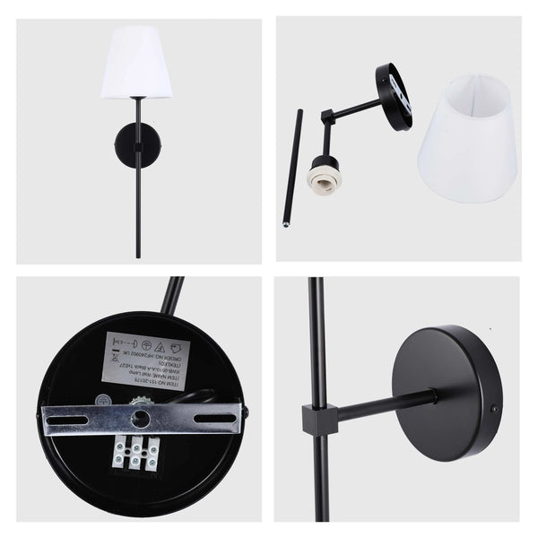 Modern Wall Light with White Fabric Shade – E27 Fitting, 540mm Height, Dimmable