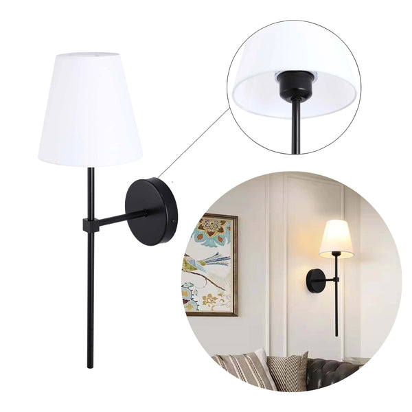Modern Wall Light with White Fabric Shade – E27 Fitting, 540mm Height, Dimmable
