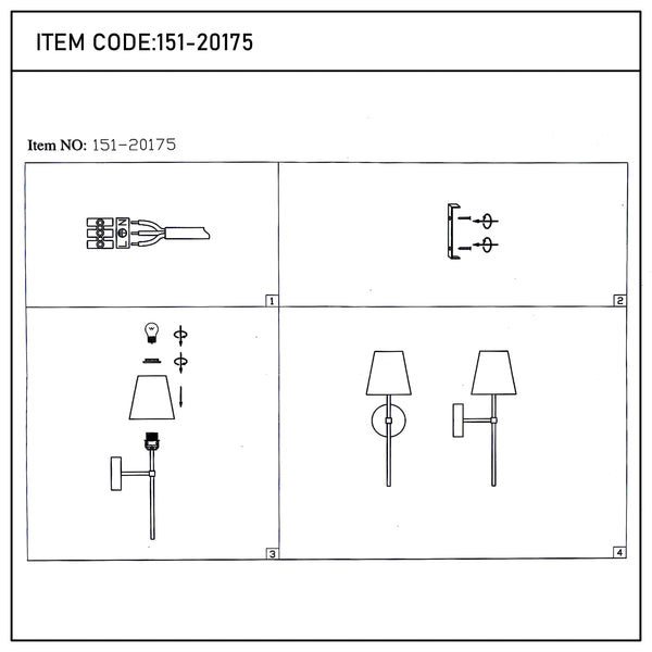 Modern Wall Light with White Fabric Shade – E27 Fitting, 540mm Height, Dimmable