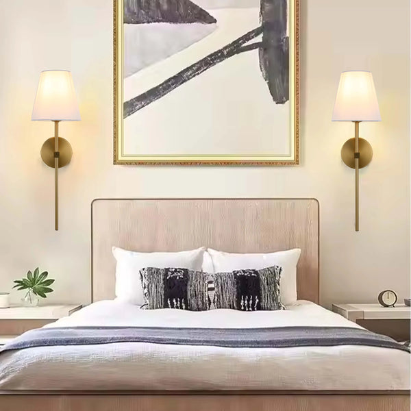 Modern Wall Light with White Fabric Shade – E27 Fitting, 540mm Height, Dimmable
