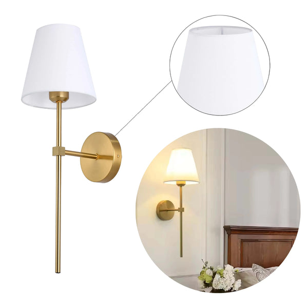 Modern Wall Light with White Fabric Shade – E27 Fitting, 540mm Height, Dimmable