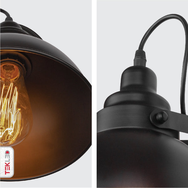 Black Metal Hinged Dome Wall Light E27 Fitting