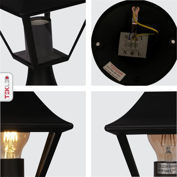 Cottage Style Stand Pedestal Lamp Matt Black Clear Glass E27