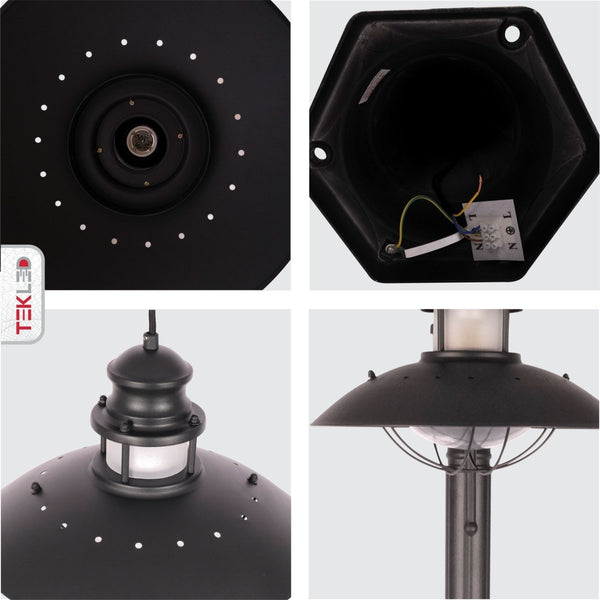 Cottage Style Sunflower Bollard Lawn Lamp Matt Black Clear Glass E27 120cm