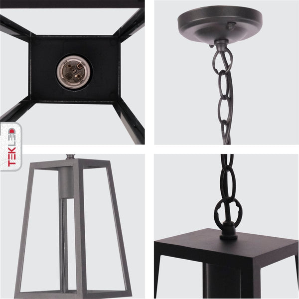 Trapezoidal Pendant Ceiling Light Lamp Matt Black Clear Glass E27