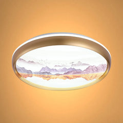 Mountain Glow Artistic Flush Ceiling Light with Gold Rim, 24W LED