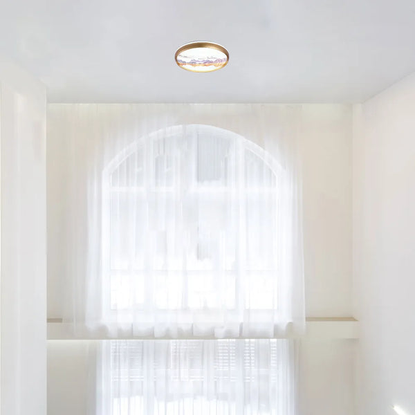 Mountain Glow Artistic Flush Ceiling Light with Gold Rim, 24W LED