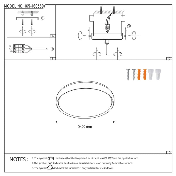 Mountain Glow Artistic Flush Ceiling Light with Gold Rim, 24W LED