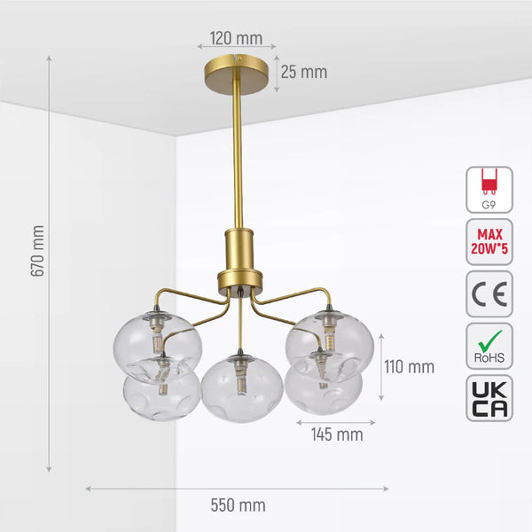 Multi-Arm Dimpled Globe Ceiling Light Elegant Gold