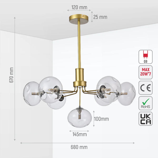 Multi-Arm Dimpled Globe Ceiling Light Elegant Gold