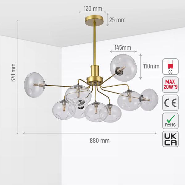 Multi-Arm Dimpled Globe Ceiling Light Elegant Gold
