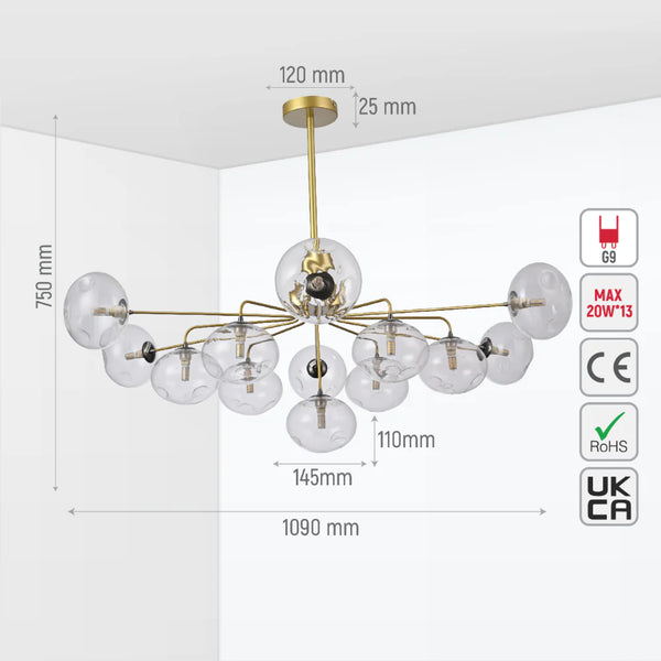 Multi-Arm Dimpled Globe Ceiling Light Elegant Gold