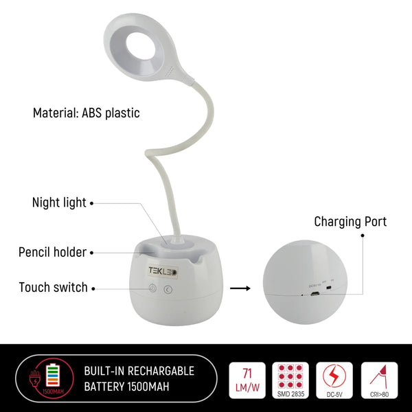 Multifunctional Rechargeable LED Ring Desk Lamp with Pencil Holder