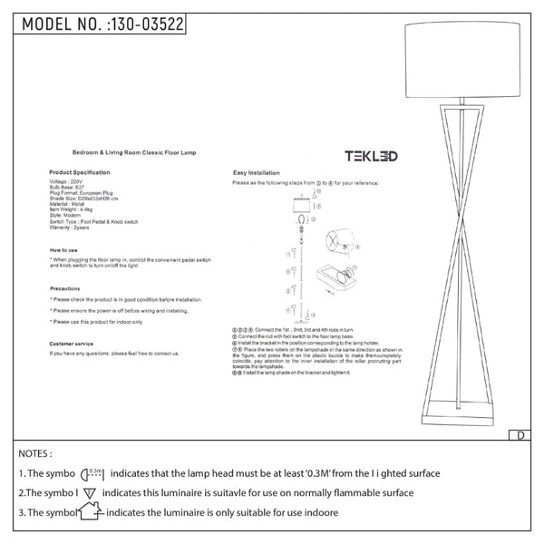 TEKLED
Nordic Art Deco Floor Lamp Black Nickel Flaxen