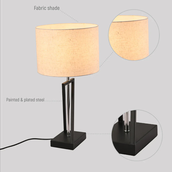 Nordic Art Deco Table Lamp  Black Nickel Flaxen