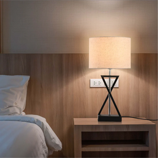 Nordic Art Deco Table Lamp  Black Nickel Flaxen
